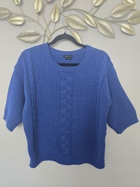 Massimo Dutti Cobalt Blue Cable Knit Sweater Oversized Cotton Size S-M